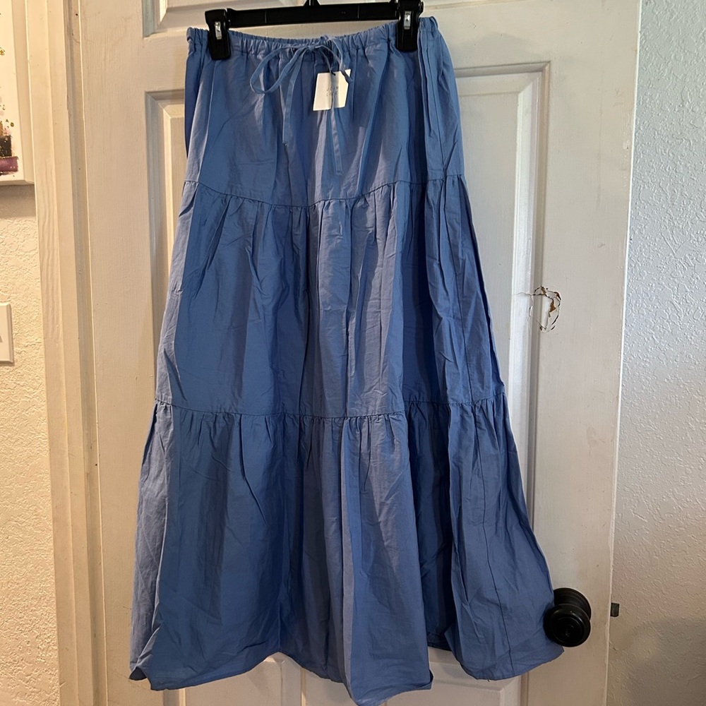 Zara Light Blue Tiered Maxi Skirt